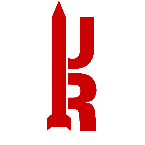 Logo for Ulster Rocketry. Large red U stacked on top of same sized red R, left of U and R joined with nosecone and fins to appear as a rocket